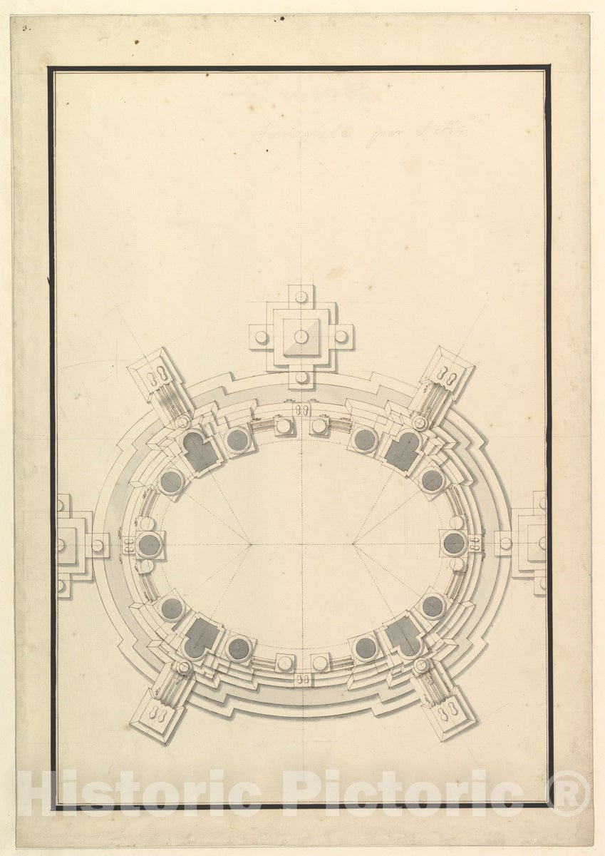 Art Print : Workshop of Giuseppe Galli Bibiena - Ground Plan for a Catafalque for a Prince of Lorraine : Vintage Wall Art
