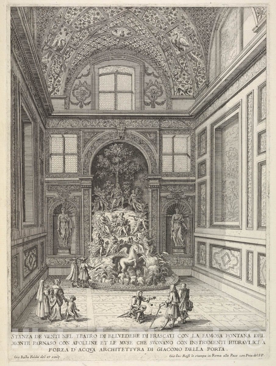 Art Print : Giovanni Battista Falda - Stanza di Venti nel Teatro di Belvedere di Frascati : Vintage Wall Art