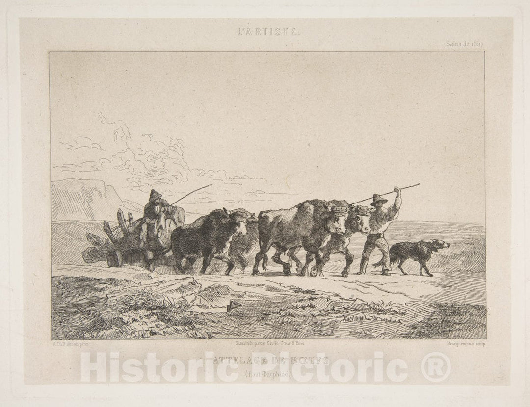 Art Print : Félix Bracquemond - Harnessing of Cattle (Haut-Dauphiné) : Vintage Wall Art