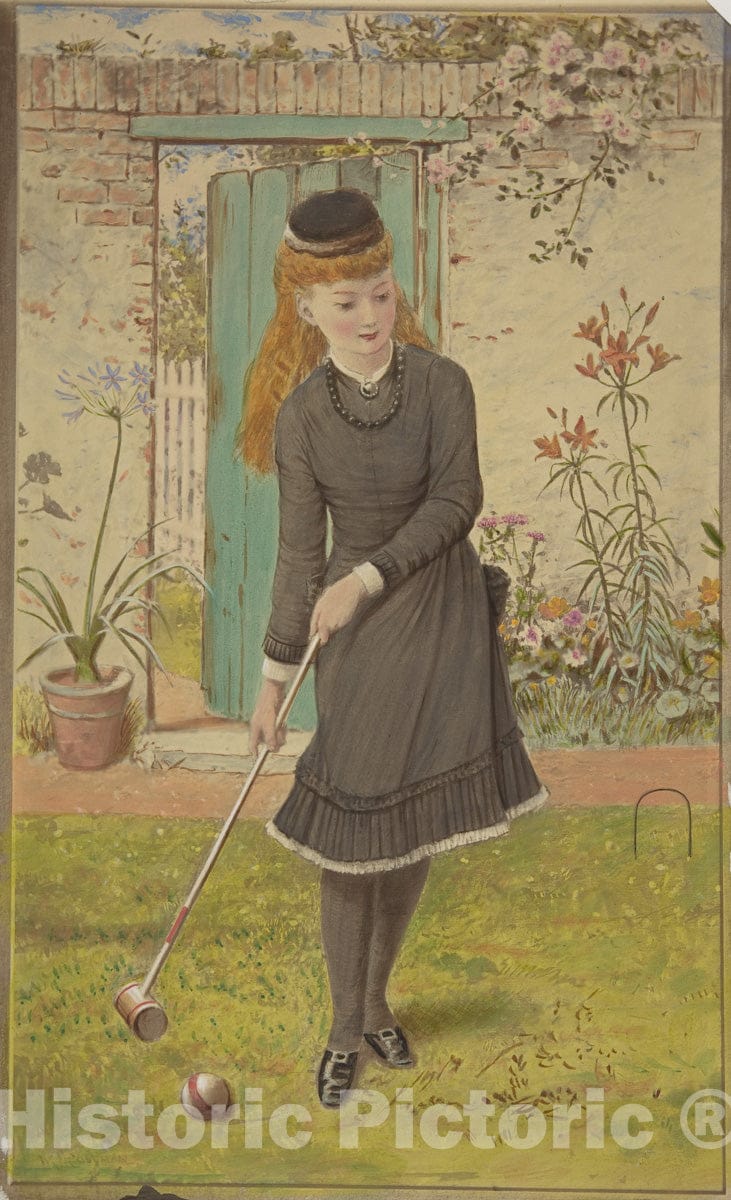 Art Print : William Stephen Coleman - Girl Playing Croquet : Vintage Wall Art