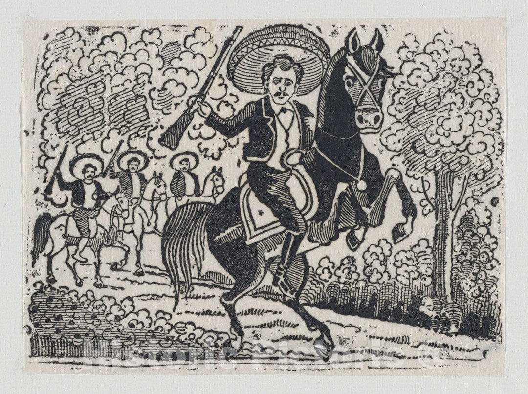 Art Print : José Guadalupe Posada - Emiliano Zapata on Horseback, Scene from The Mexican Revolution : Vintage Wall Art