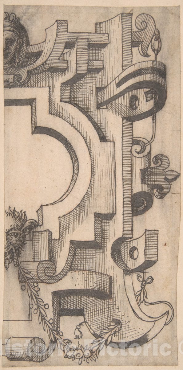 Art Print : Netherlandish, 16th Century - Fragment of an Ornamental Design : Vintage Wall Art