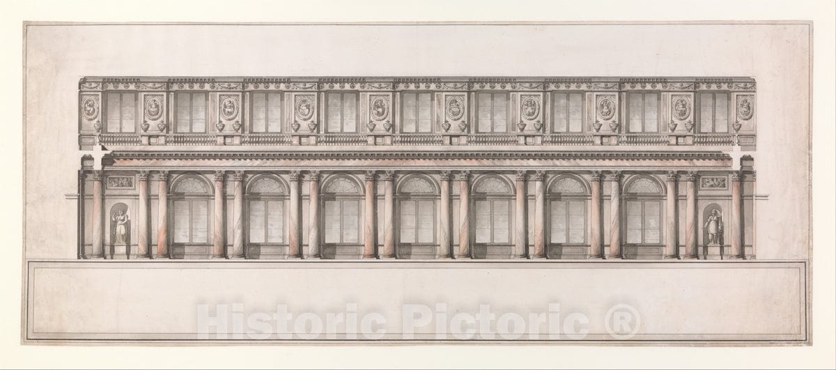Art Print : Giacomo Quarenghi - Longitudinal Section of Great Throne Room (Saint George's Hall), Winter Palace, Saint Petersburg : Vintage Wall Art