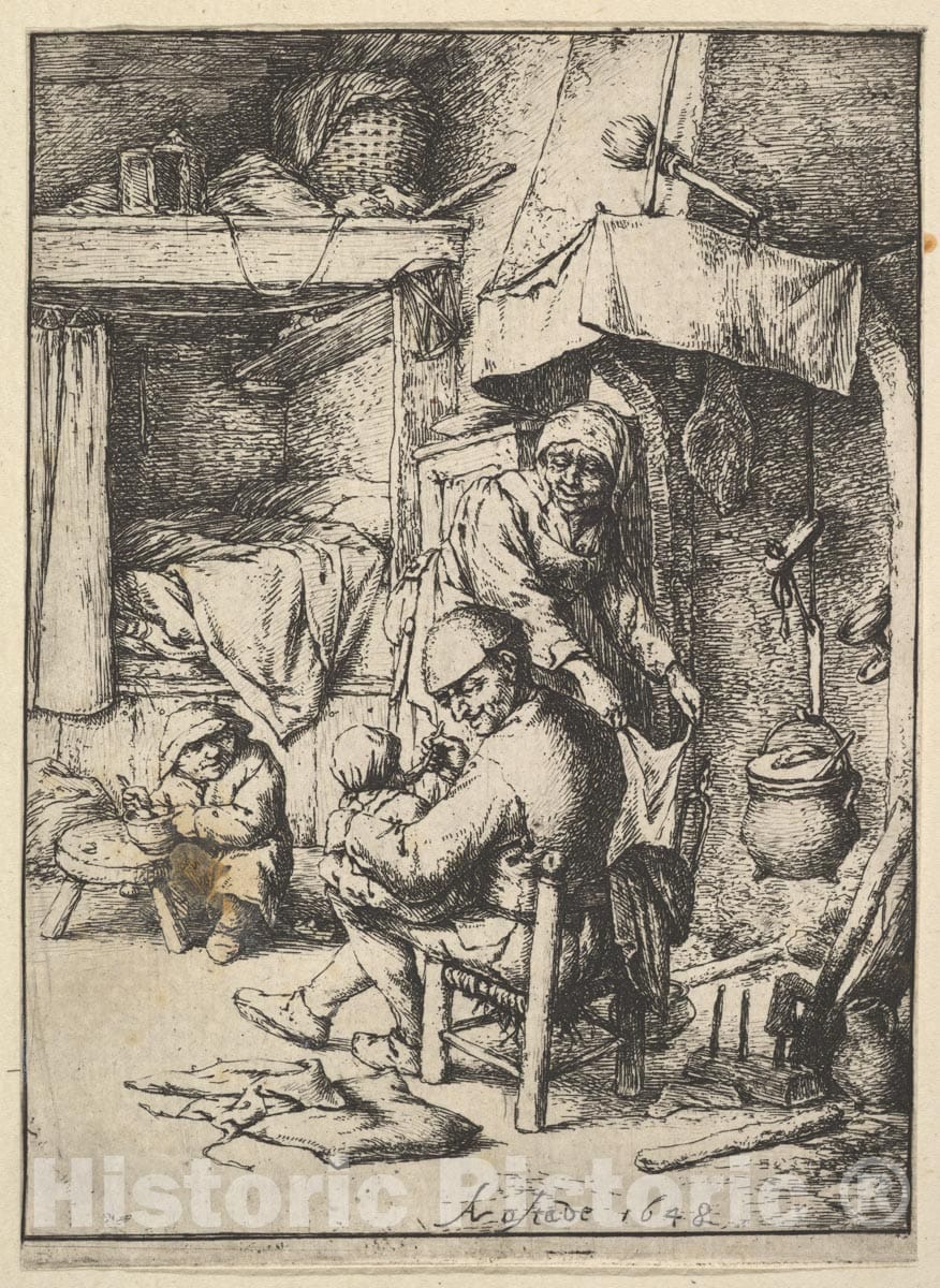 Art Print : Adriaen Van Ostade - Father Feeding his Child : Vintage Wall Art