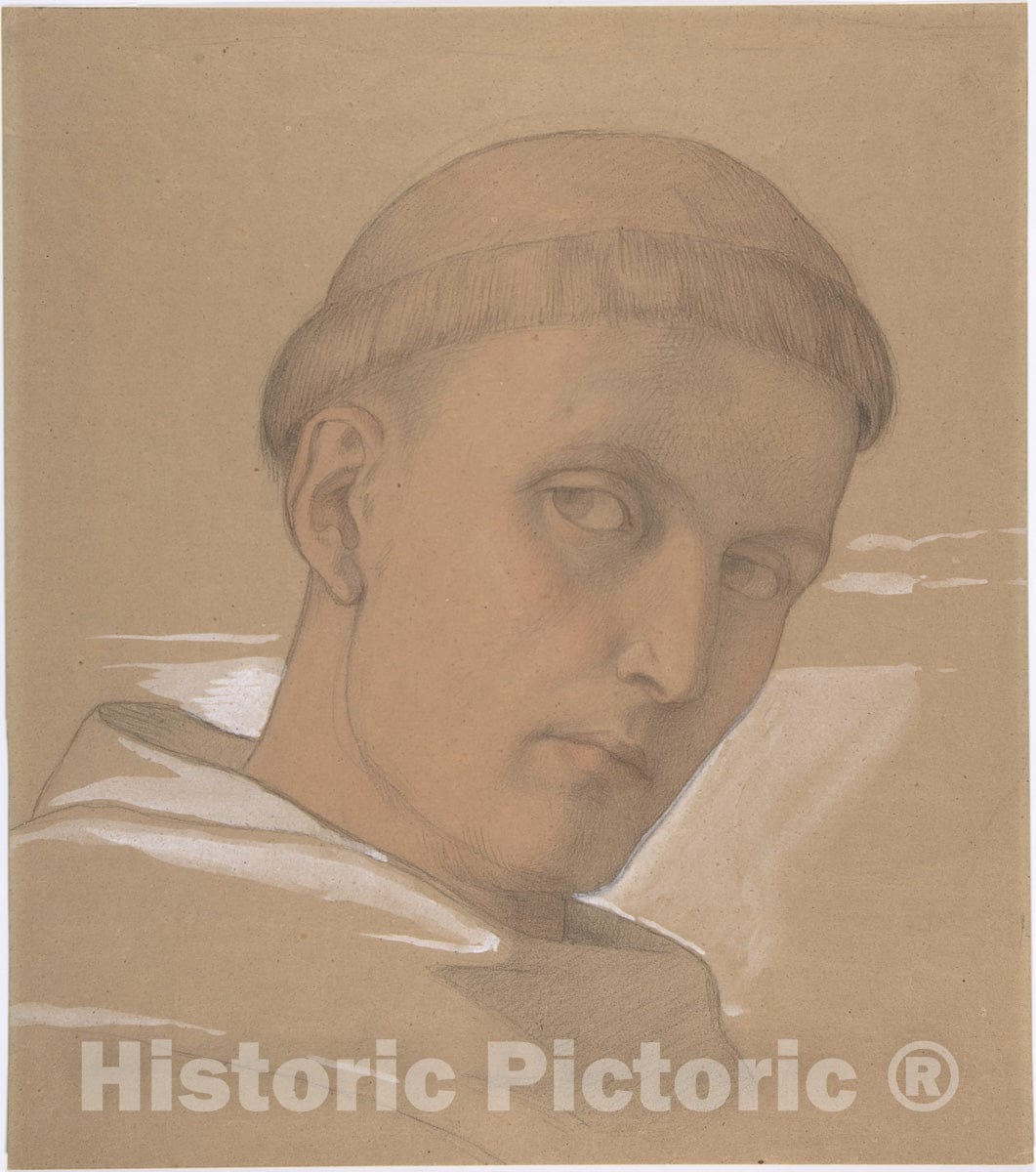 Art Print : Study of The Head of St. Augustine, for The Painting of The Madonna and Child (1846) - Artist:Steinle : Vintage Wall Art
