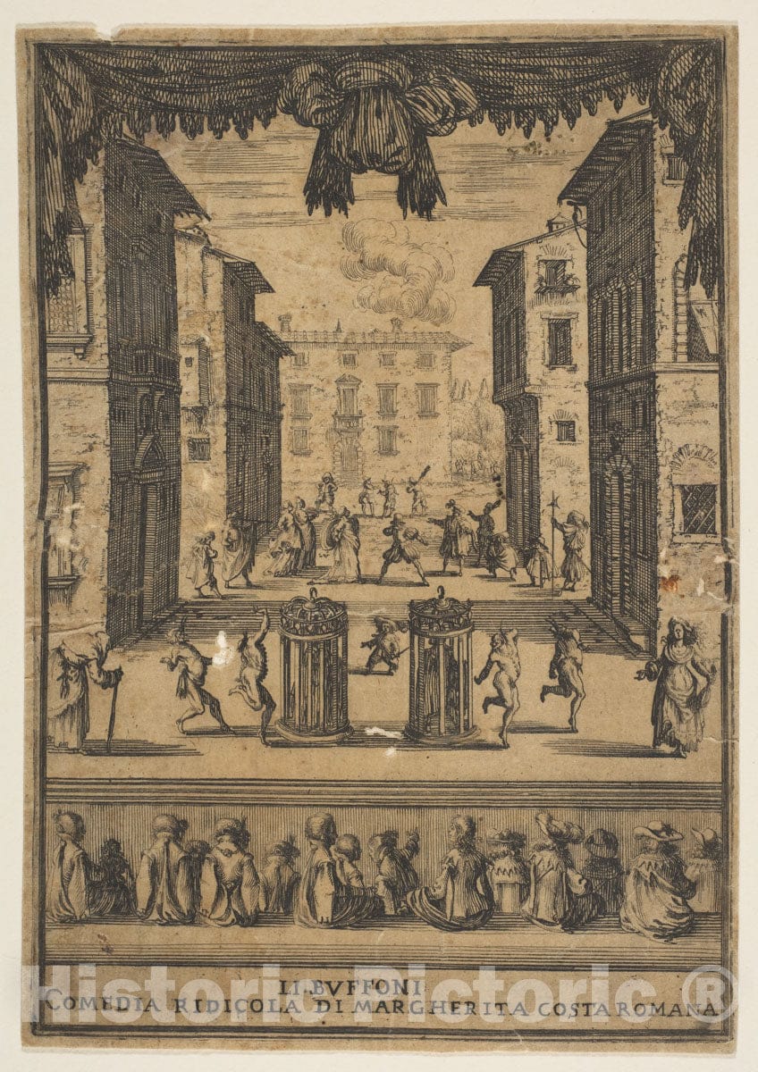 Art Print : Frontispiece for The Comedy 'The Buffoons' - Artist: Stefano Della Bella - Created: c1639 : Vintage Wall Art