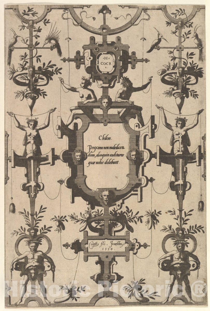 Art Print : Surface Decoration, Grotesque with Strapwork - Artist: Johannes Van Doetecum The Elder - Created: 1554 v.2 : Vintage Wall Art