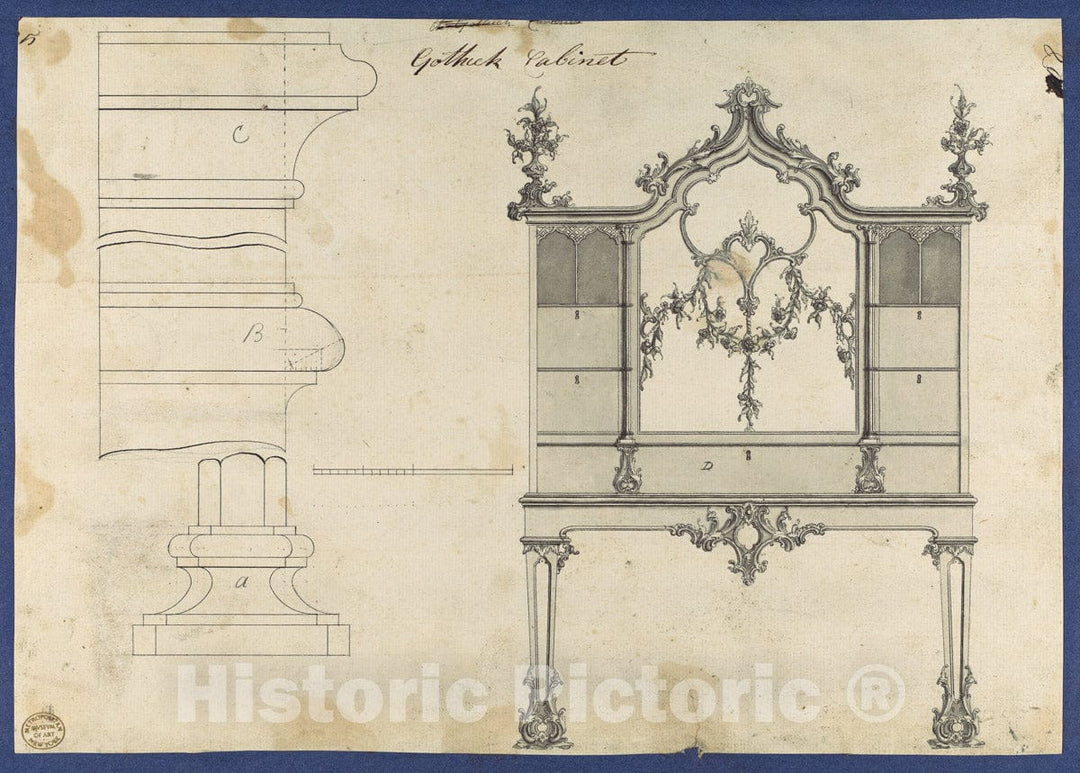 Art Print : Thomas Chippendale - Gothick Gothic Cabinet, from Chippendale Drawings, Vol. II : Vintage Wall Art