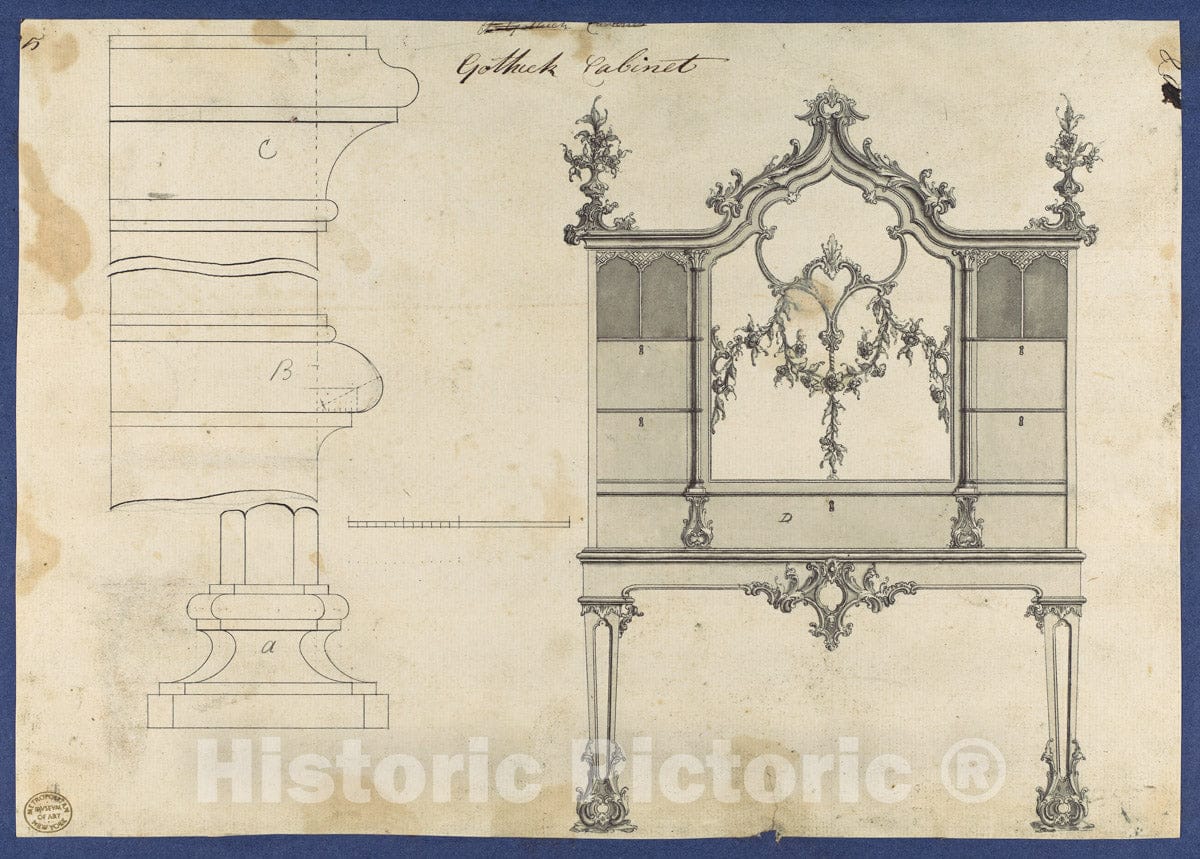 Art Print : Thomas Chippendale - Gothick Gothic Cabinet, from Chippendale Drawings, Vol. II : Vintage Wall Art