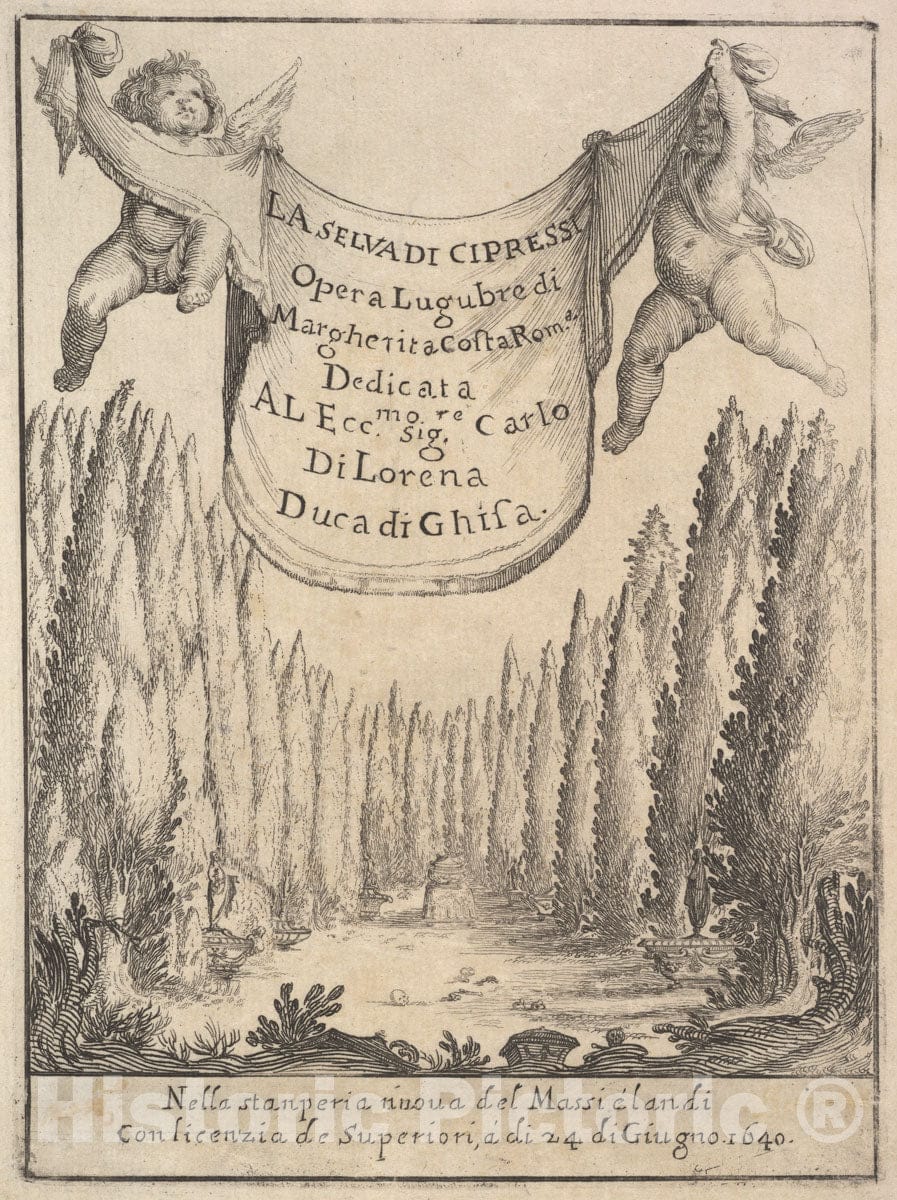 Art Print : Frontispiece for 'The Cypress Forest' - Artist: Stefano Della Bella - Created: 1640 : Vintage Wall Art