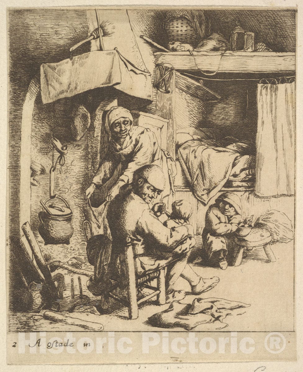 Art Print : After Adriaen Van Ostade - Father Feeding Child : Vintage Wall Art