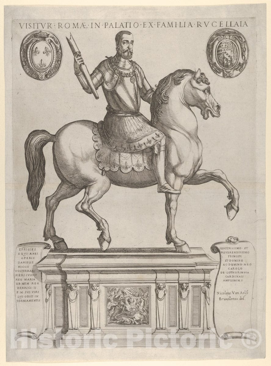 Art Print : Antonio Tempesta - Equestrian Statue of Henry II, King of France, in The Palazzo Rucellai by Daniele de Volterra : Vintage Wall Art