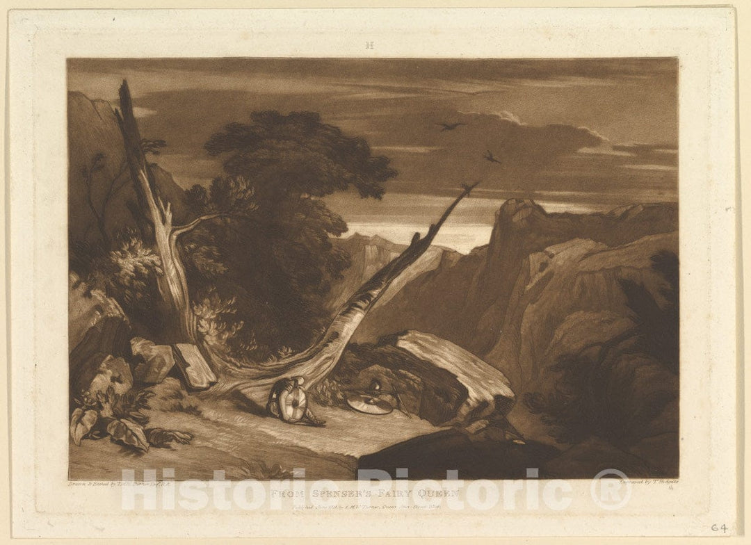 Art Print : Designed and Etched by Joseph Mallord William Turner - from Spenser's Fairy Queen (Liber Studiorum, Part VII, Plate 36) 2 : Vintage Wall Art