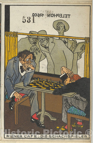 Art Print : Moriz Jung - Viennese Café: The Chess Players (Wiener Café: Die Schachspieler) : Vintage Wall Art