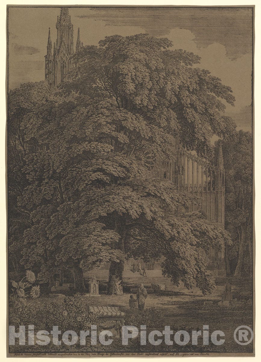 Art Print : Karl Friedrich Schinkel - Gothic Church Hidden by a Tree : Vintage Wall Art