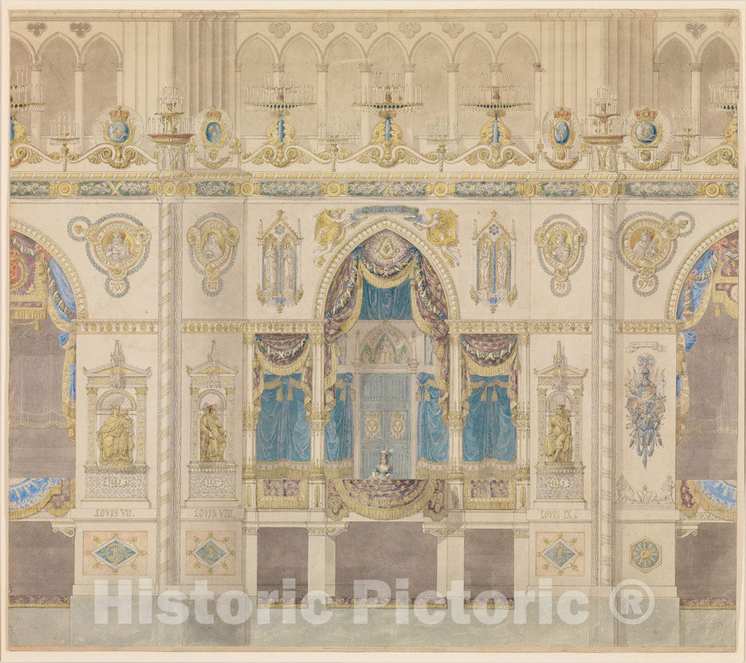 Art Print : Charles Percier - Elevation of The Royal Box for The Coronation of Louis XVIII, Reims Cathedral : Vintage Wall Art