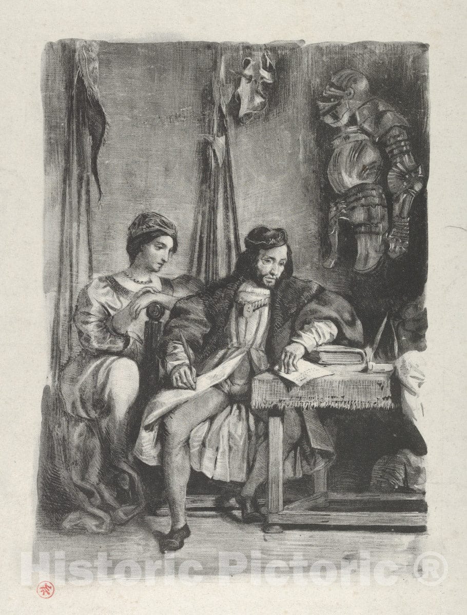 Art Print : Eugène Delacroix - Goetz von Berlichingen Writing his Memoirs 1 : Vintage Wall Art