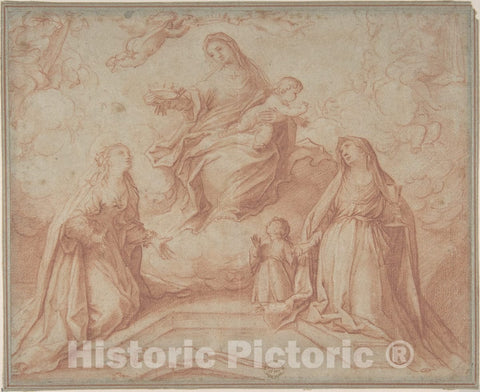 Art Print : Italian, Roman-Bolognese, 17th Century - Madonna and Child with Saints 1 : Vintage Wall Art