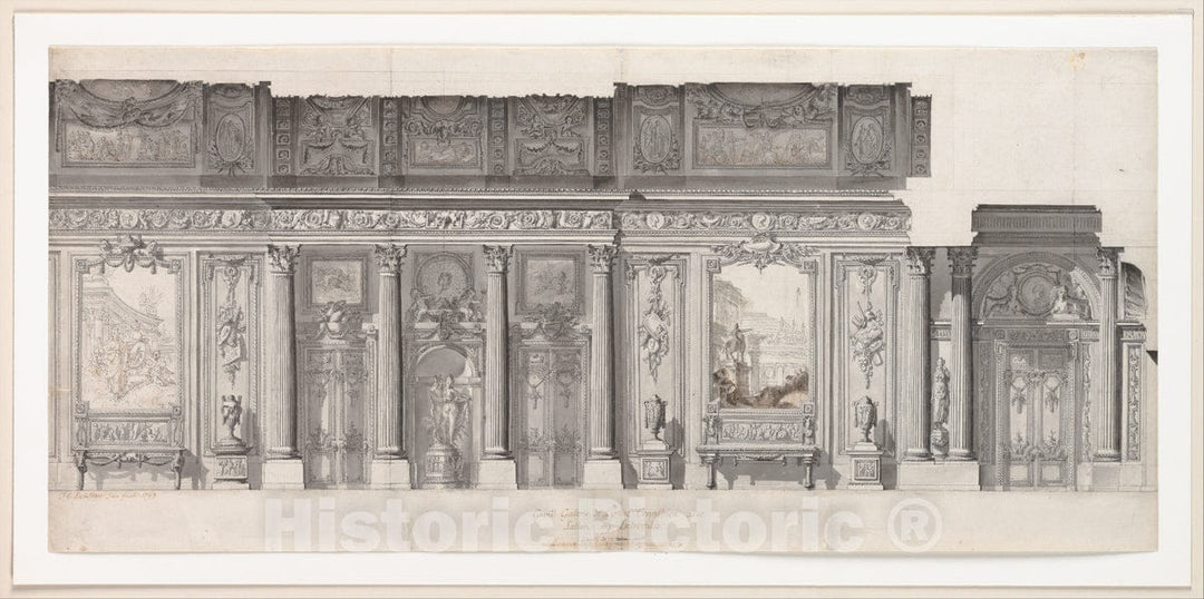 Art Print : Jean Charles Delafosse - Design for a Grande Galerie : Vintage Wall Art