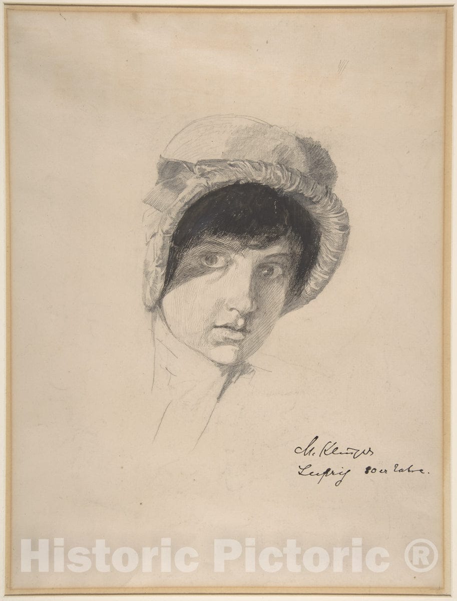 Art Print : Max Klinger - The Head of a Young Woman Wearing a Bonnet : Vintage Wall Art