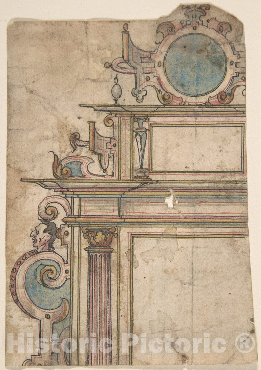 Art Print : Netherlandish, 16th Century - Fragment of Architectural Frame : Vintage Wall Art