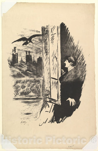 Art Print : Édouard Manet - Open Here I Flung The Shutter. Illustration to The Raven by Edgar Allan Poe : Vintage Wall Art