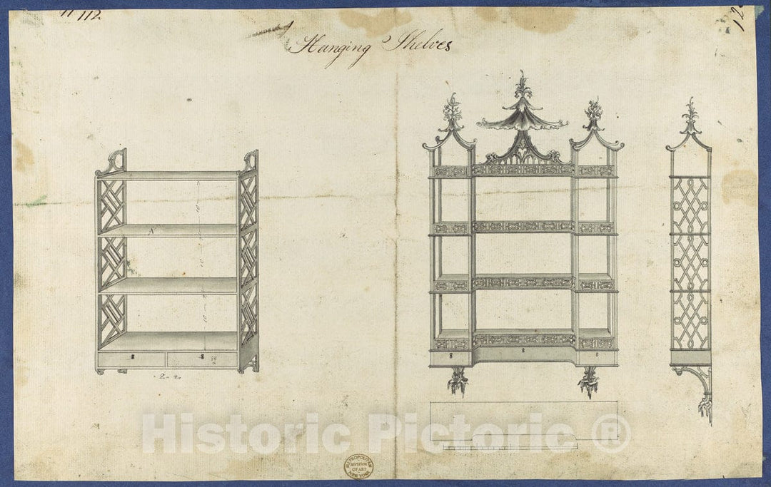 Art Print : Thomas Chippendale - Hanging Shelves, from Chippendale Drawings, Vol. II 2 : Vintage Wall Art