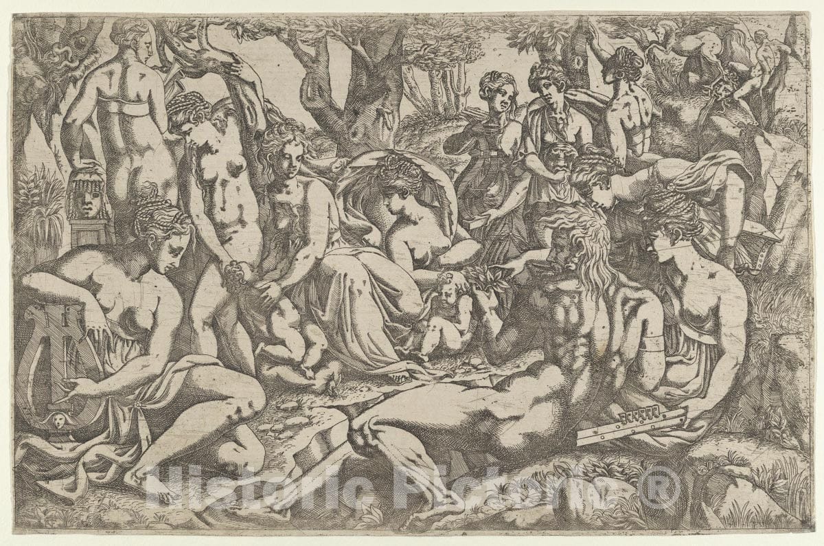 Art Print : Antonio Fantuzzi - The Muses at The Foot of Mt. Parnassus : Vintage Wall Art