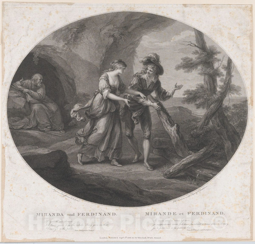 Art Print : Peltro William Tomkins - Ferdinand and Miranda (Shakespeare, The Tempest, Act 3, Scene 1) : Vintage Wall Art