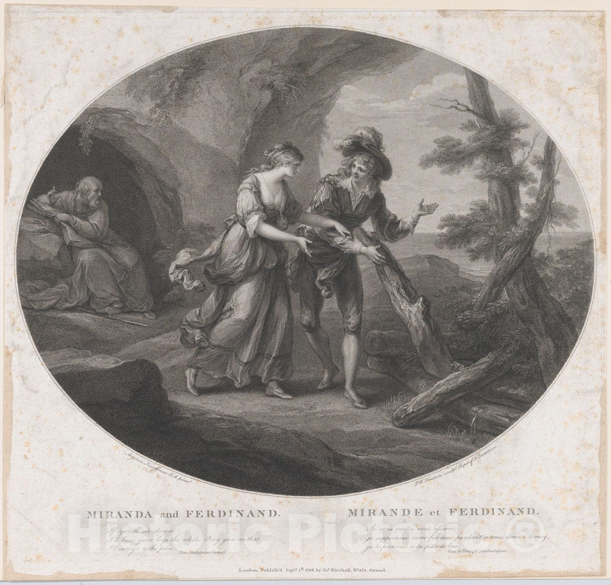 Art Print : Peltro William Tomkins - Ferdinand and Miranda (Shakespeare, The Tempest, Act 3, Scene 1) : Vintage Wall Art