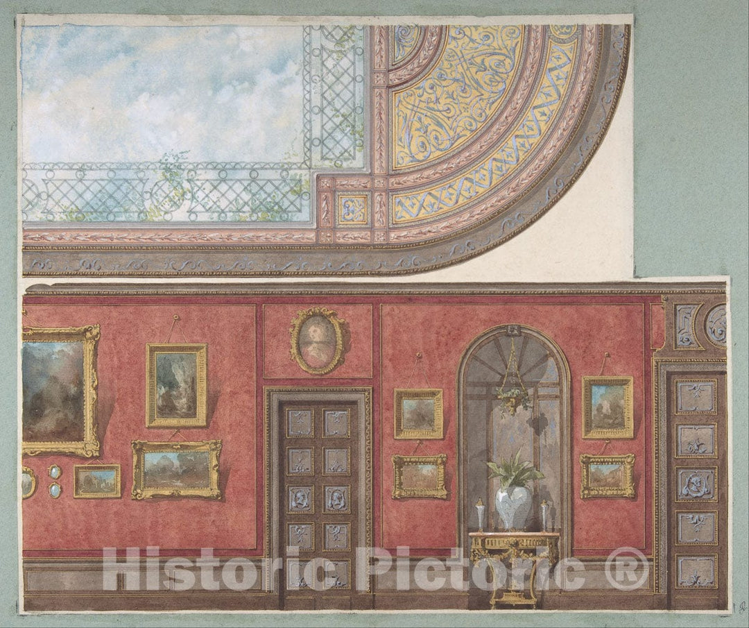 Art Print : Jules-Edmond-Charles Lachaise - Design for Gallery Elevation and Ceiling, Hôtel Cottier : Vintage Wall Art