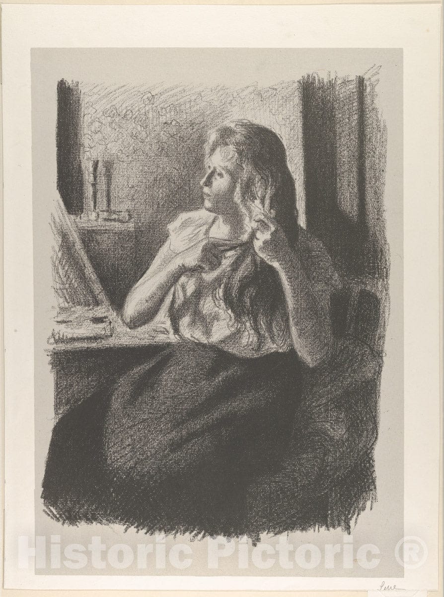 Art Print : Maximilien Luce - Woman Combing Her Hair (Femme se coiffant) : Vintage Wall Art