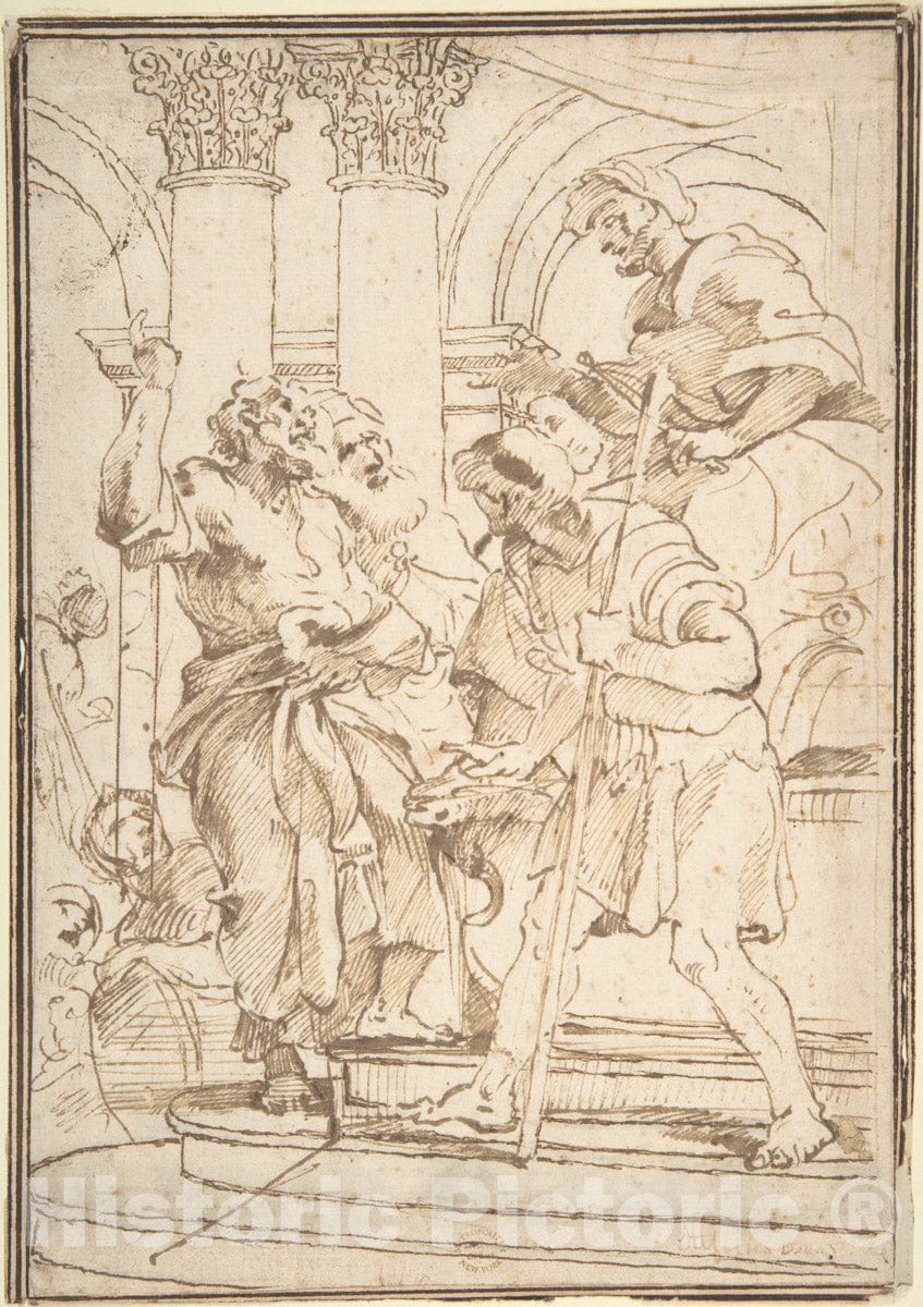 Art Print : Italian, Roman-Bolognese, 17th Century - Figures in a Temple : Vintage Wall Art
