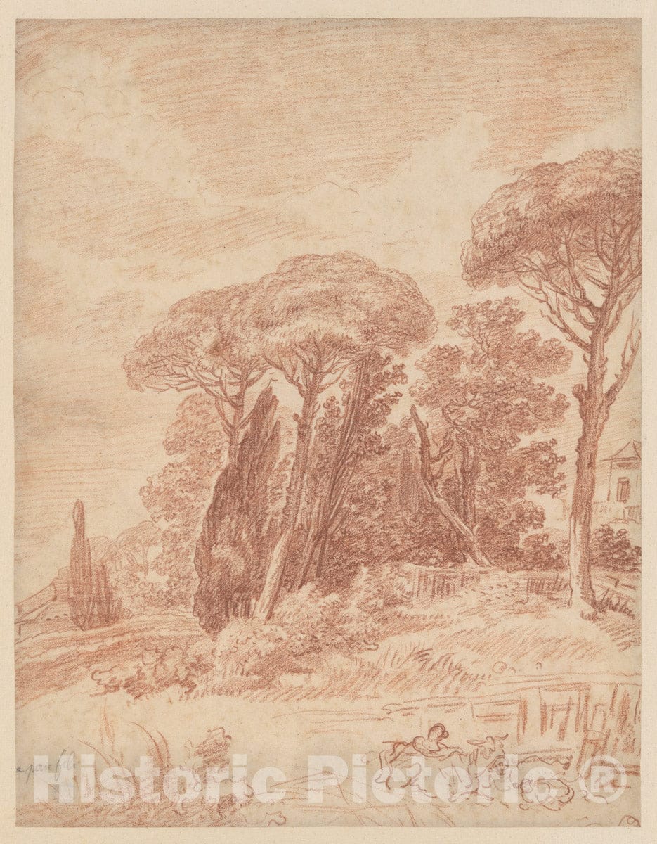 Art Print : Formerly Hubert Robert - Gardens of The Villa Pamphili, Rome : Vintage Wall Art
