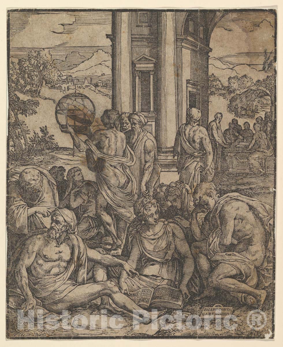 Art Print : Designed by Giuseppe Salviati (Giuseppe Porta, Called Il Salviati) - Frontispiece to Le sorti di Francesco Marcolini : Vintage Wall Art