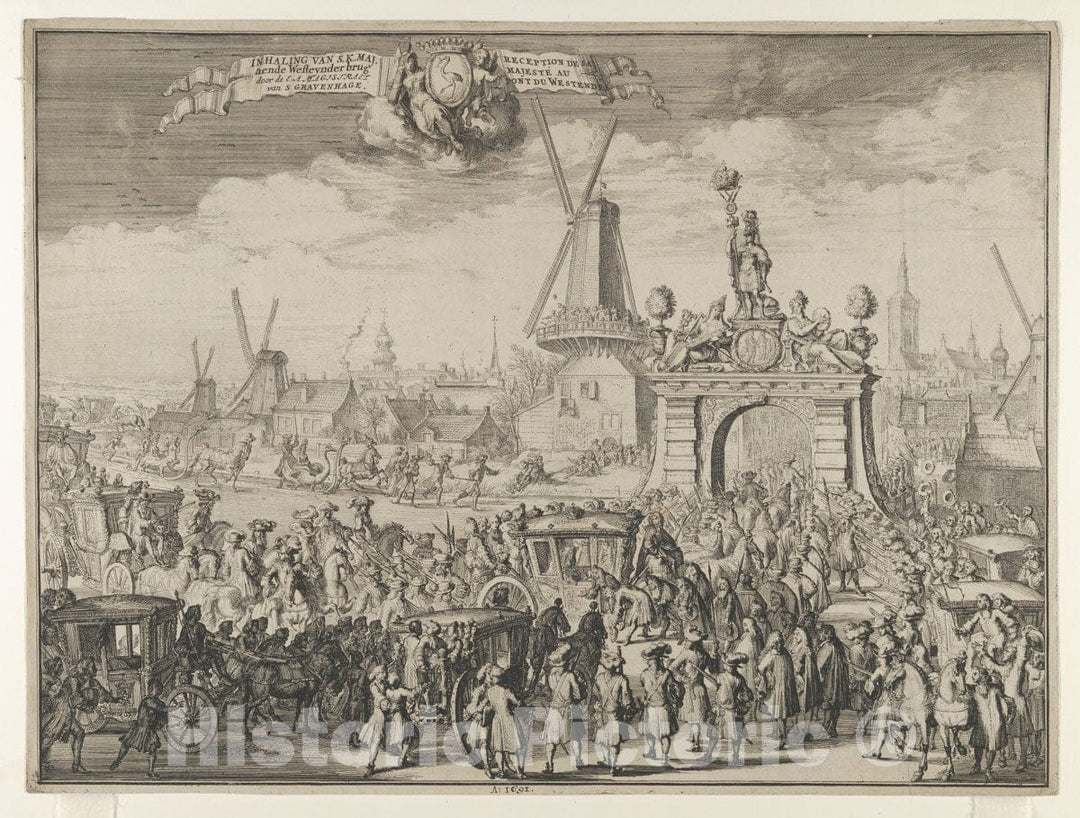 Art Print : Entrance of William III into The Hague - Artist: Romeyn de Hooghe - Created: 1691 : Vintage Wall Art