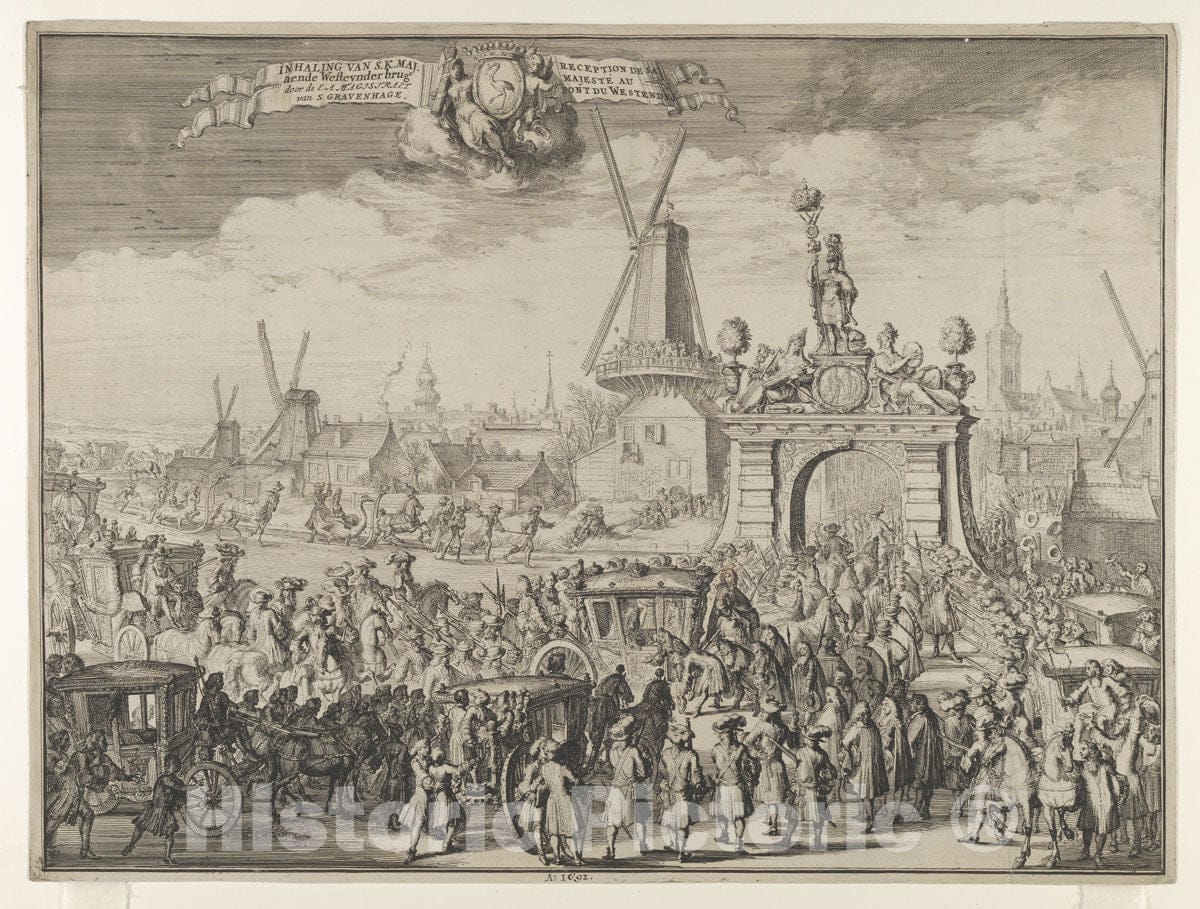 Art Print : Entrance of William III into The Hague - Artist: Romeyn de Hooghe - Created: 1691 : Vintage Wall Art