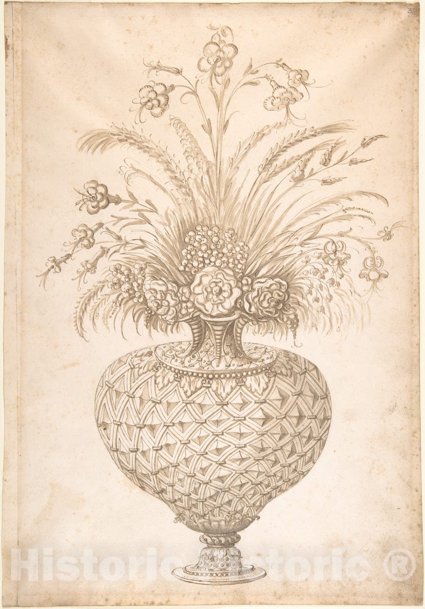 Art Print : Erasmus Hornick - Flowers in a vase : Vintage Wall Art