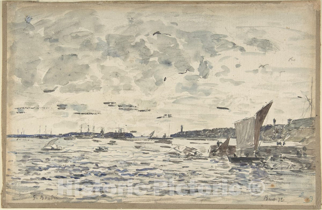 Art Print : Eugène Boudin - Harbor, Brest : Vintage Wall Art