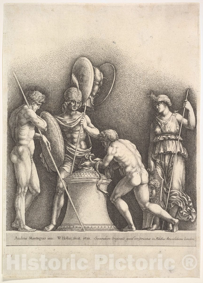 Art Print : Wenceslaus Hollar - Four Classical Figures (Pagan Sacrifice) 2 : Vintage Wall Art