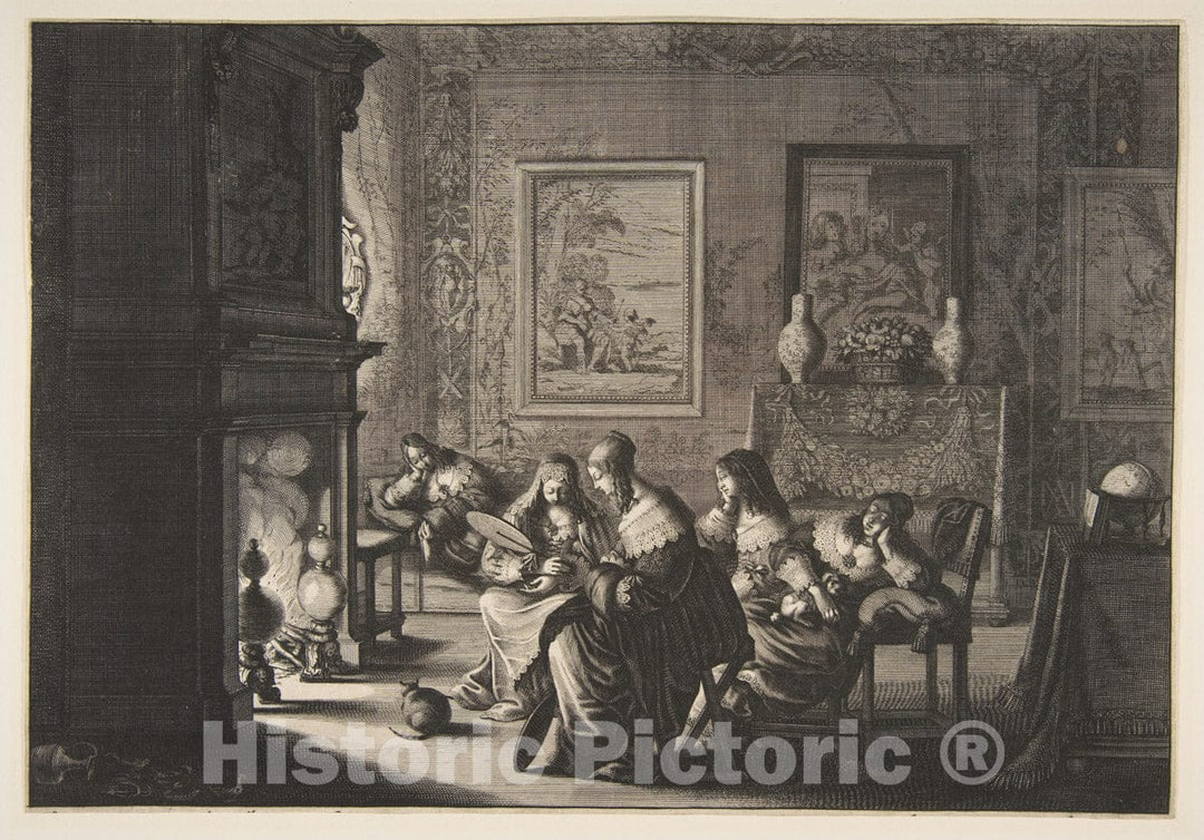 Art Print : Abraham Bosse - Foolish Virgins Sleeping (Les Vierges folles sommolent en Attendant l'arrivée de l'époux) : Vintage Wall Art