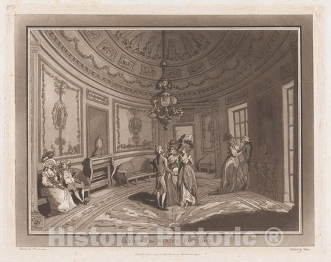 Art Print : Drawn and Etched by Thomas Rowlandson - Saloon at The Marine Pavillion (an Excursion to Brighthelmstone) : Vintage Wall Art