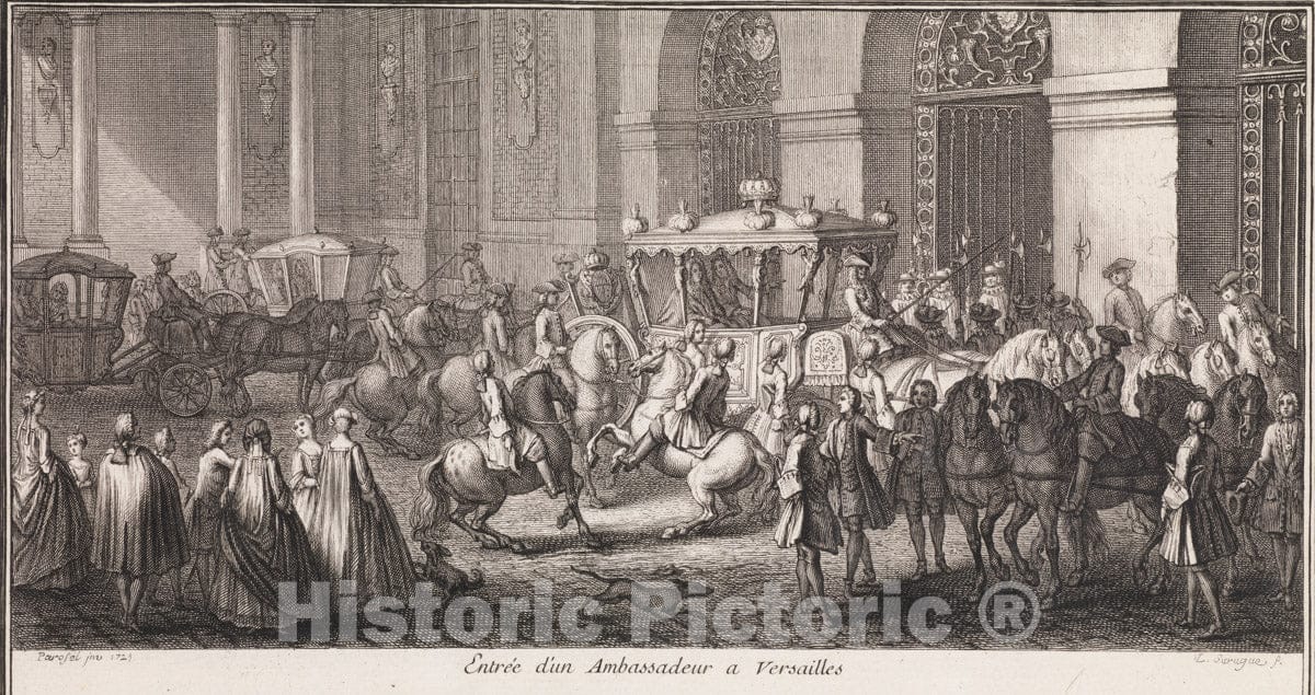 Art Print : Designed by Charles Le Brun - Grand Escalier du Chateau de Versailles dit Escalier des Ambassadeurs : Vintage Wall Art