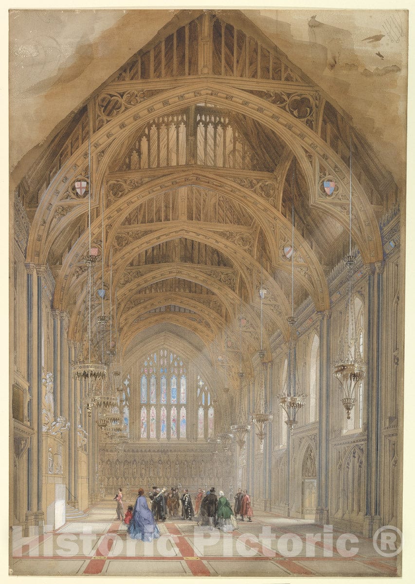 Art Print : Sir Horace Jones - Guildhall, London: The Great Hall, Facing East : Vintage Wall Art