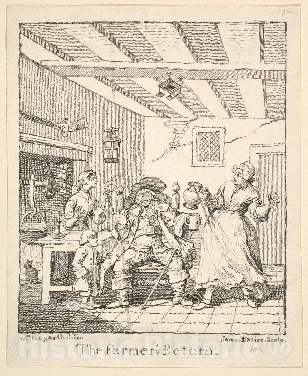 Art Print : James Basire, The Elder - Frontispiece to The Farmer's Return : Vintage Wall Art