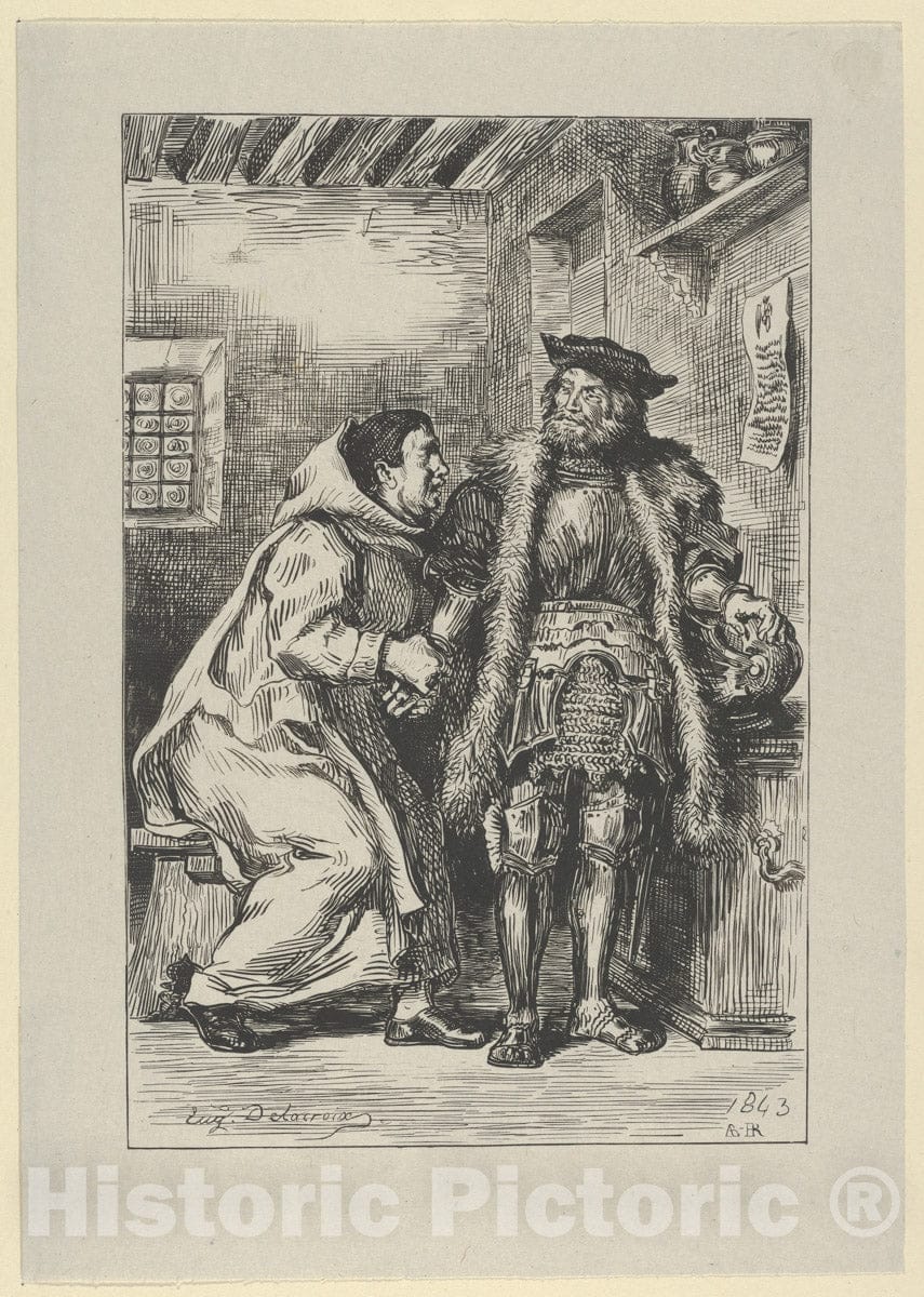 Art Print : Designed by Eugène Delacroix - Goetz and Friar Martin : Vintage Wall Art