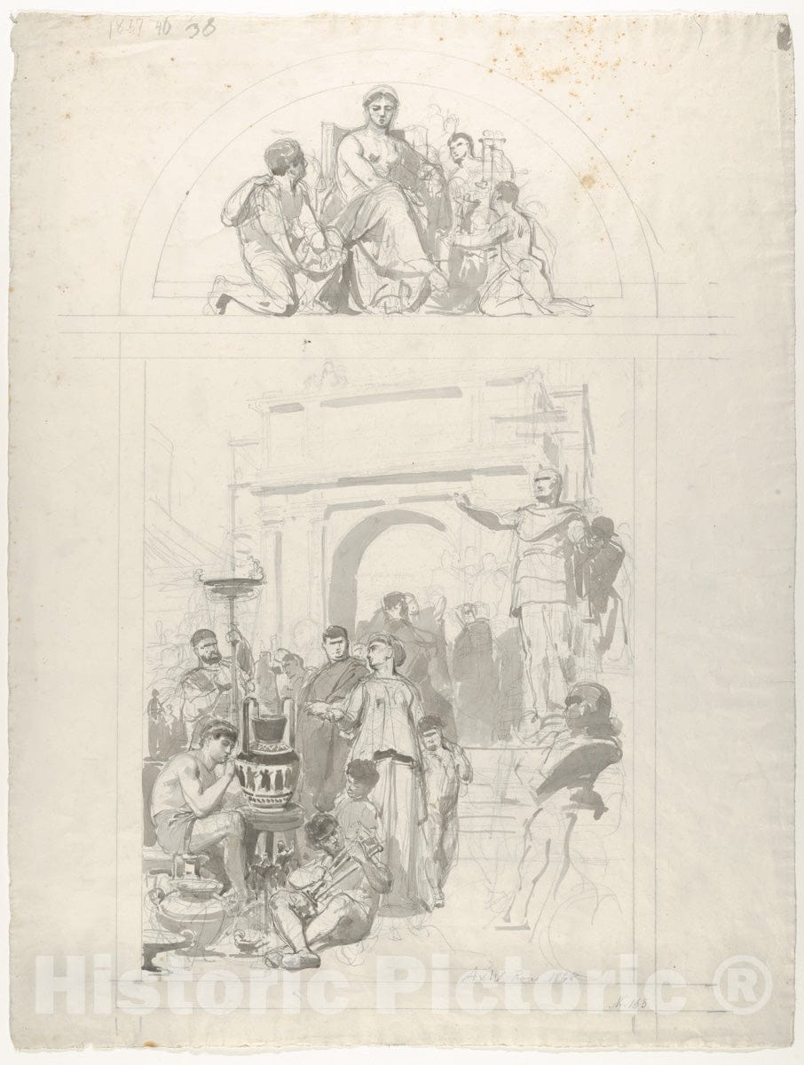 Art Print : Anton von Werner - Greek Vase-Painting (Design for a Wall Decoration) : Vintage Wall Art