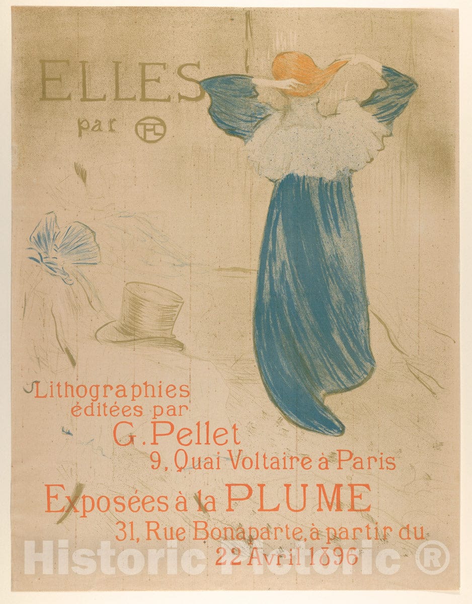 Art Print : Henri de Toulouse-Lautrec - Elles (Poster for 1896 Exhibition at La Plume) 2 : Vintage Wall Art