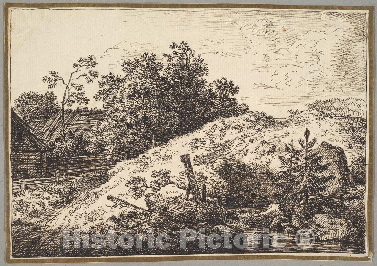 Art Print : Ferdinand Kobell - Landscape with a Brook and Farm Buildings : Vintage Wall Art