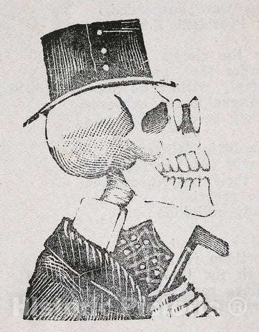 Art Print : A Profile of a Skeleton with a Tophat - Artist: Jose Guadalupe Posada - Created: c1880 : Vintage Wall Art